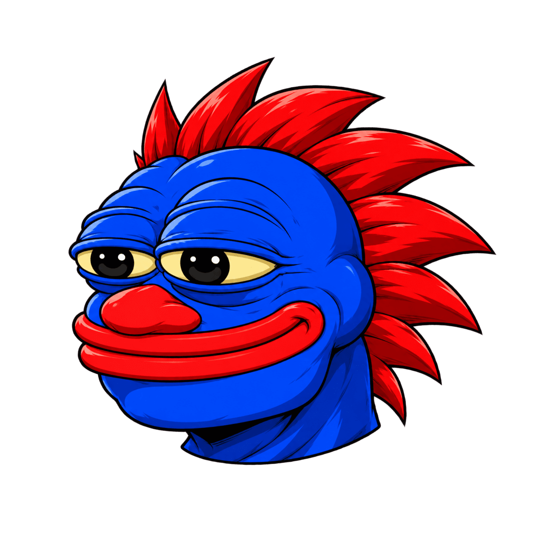 RISE — the mascot: a cel-shaded blue frog-warrior with a red spiked mane